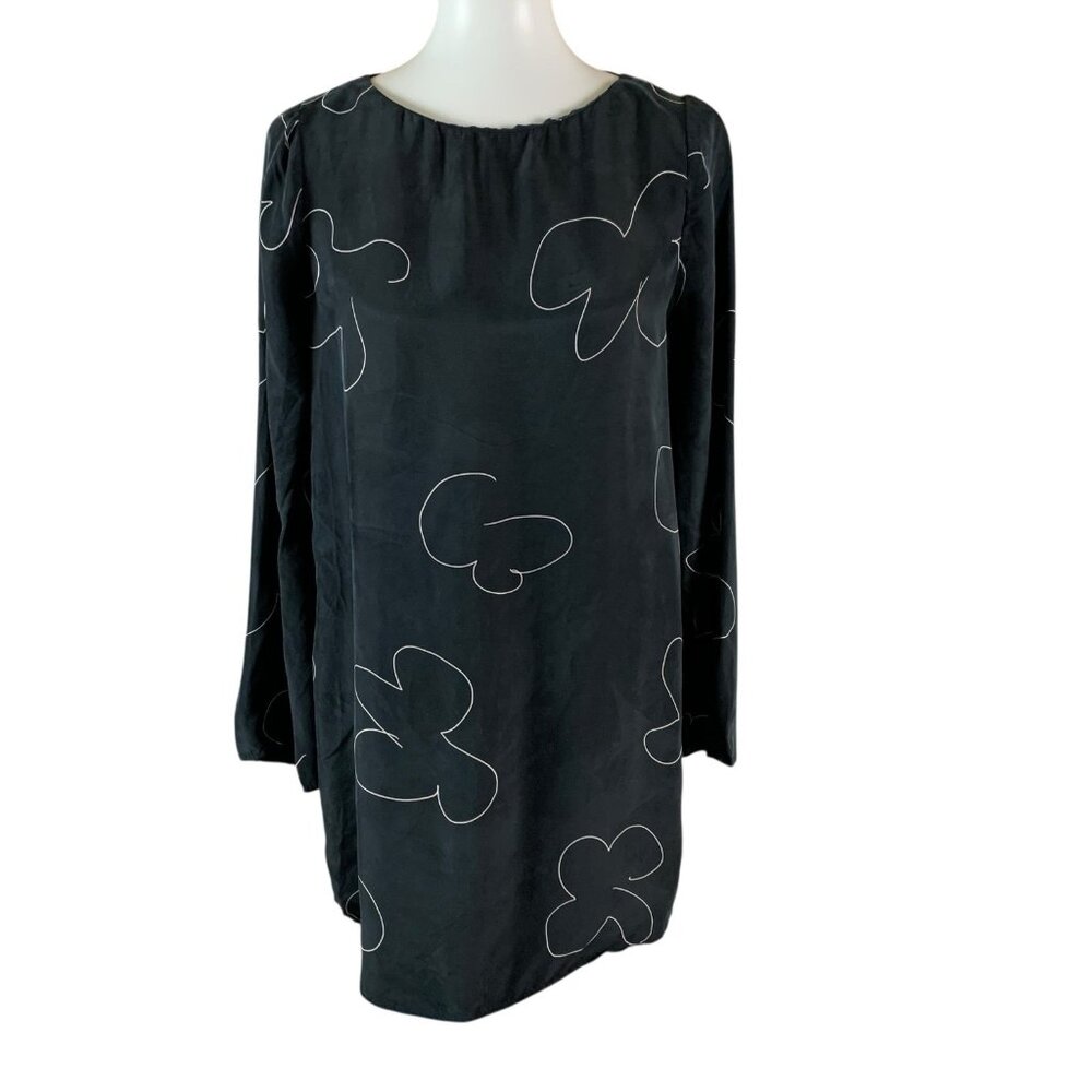 Madewell Black Dress with White Floral Abstract Pattern